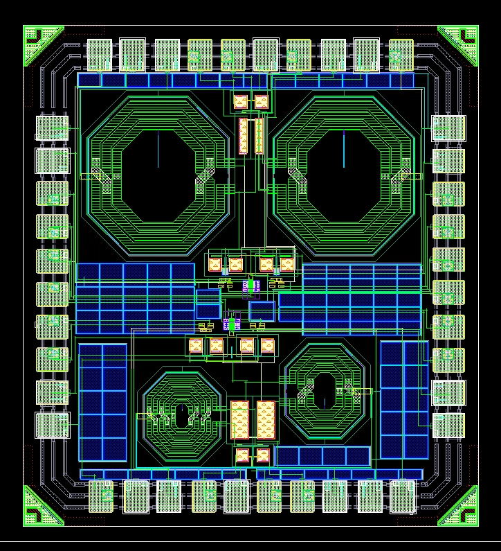 Physical chip layout image of a BLE/Wi-Fi receiver, supplied in the VegamIC presentation